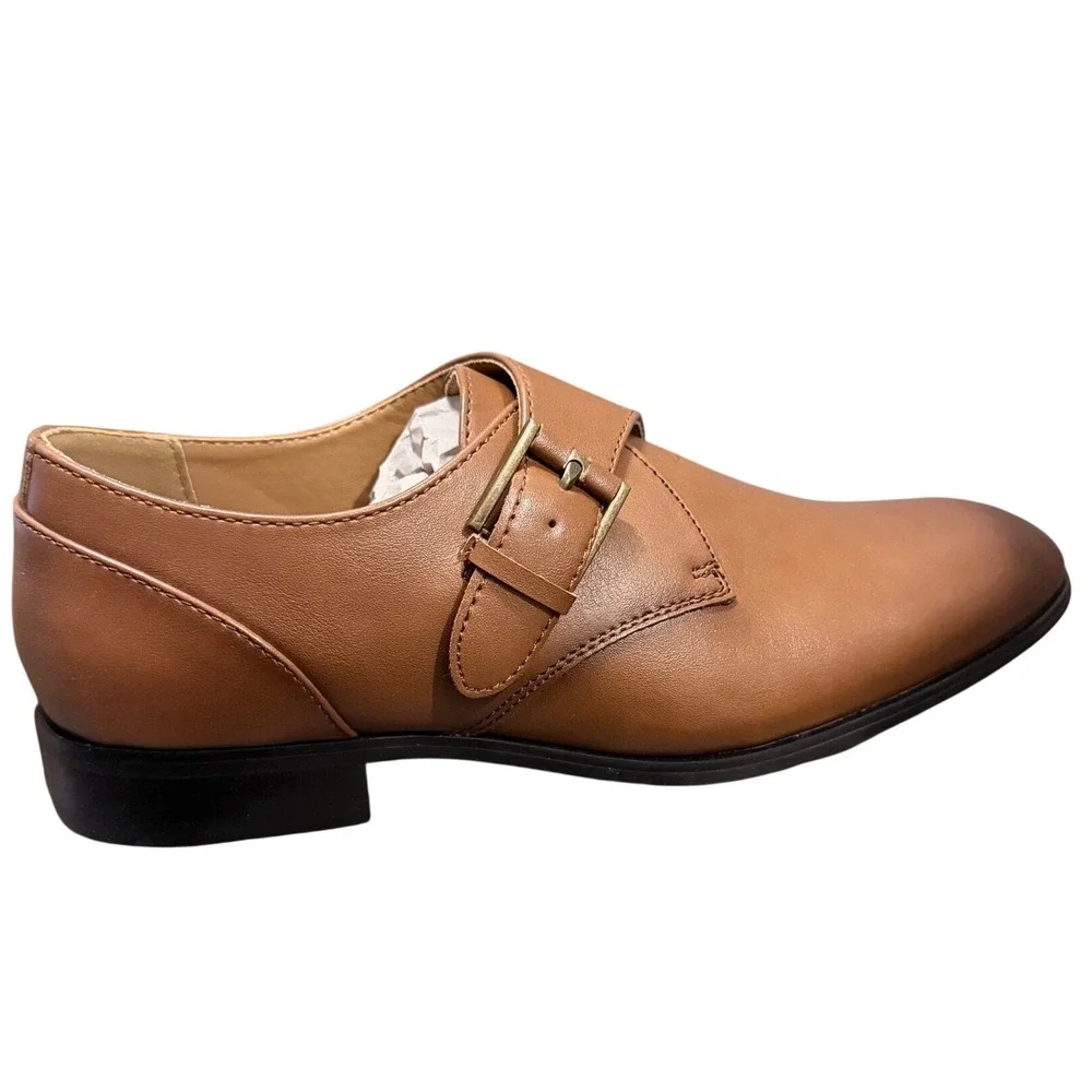 NEW Alfani Mens Elijah Single Monk Strap Shoes Brown Leather Sz 8.5M